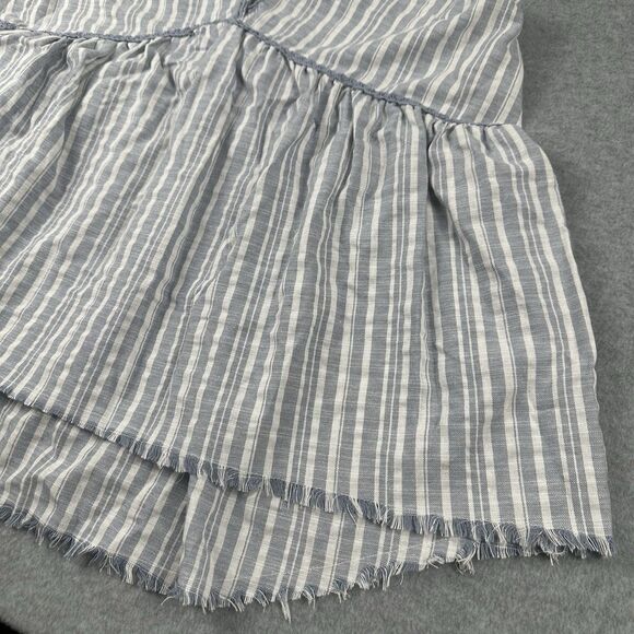 Umgee Linen Blend Top Womens Medium Blue White Striped Babydoll Swing Tank Boho - Picture 3 of 11